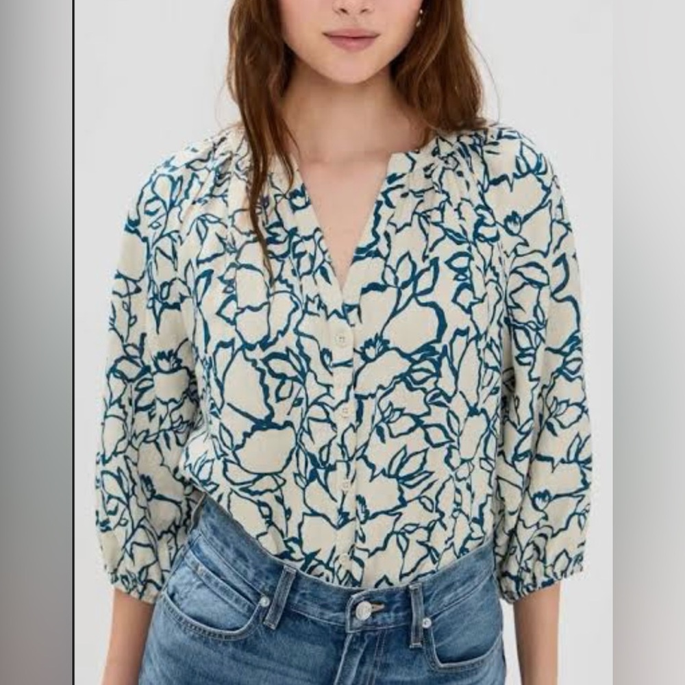 Apiece Apart Mitte Floral Print Linen Blouse size small
